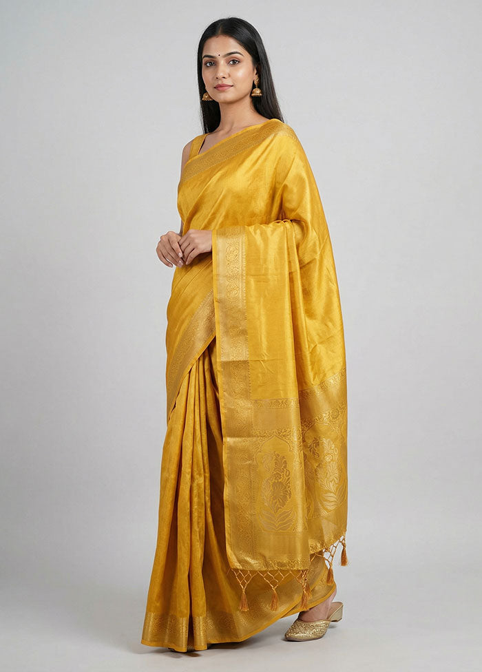 Yellow Dupion Silk Saree With Blouse Piece