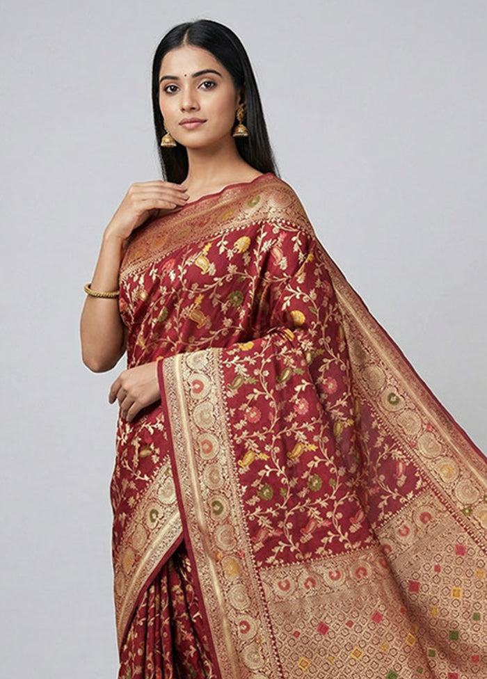 Red Dupion Silk Saree With Blouse Piece