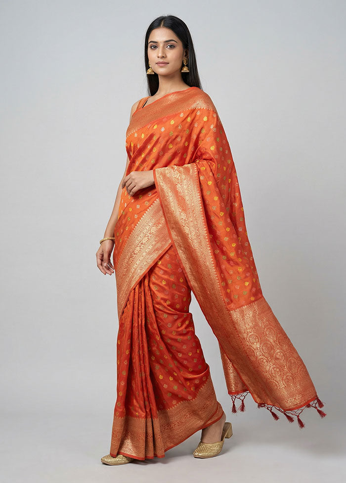 Peach Dupion Silk Saree With Blouse Piece