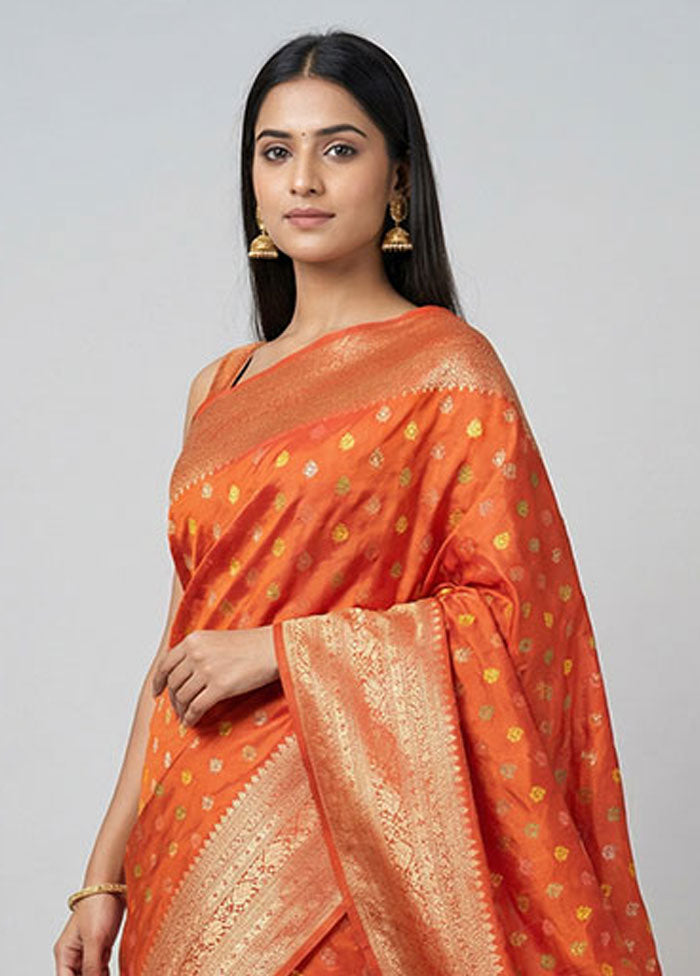 Peach Dupion Silk Saree With Blouse Piece