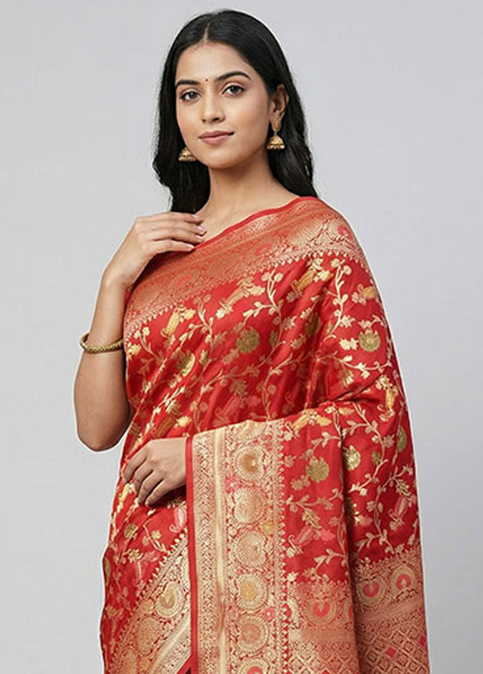 Maroon Dupion Silk Saree With Blouse Piece