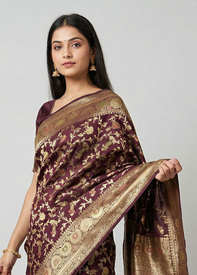 Purple Dupion Silk Saree With Blouse Piece