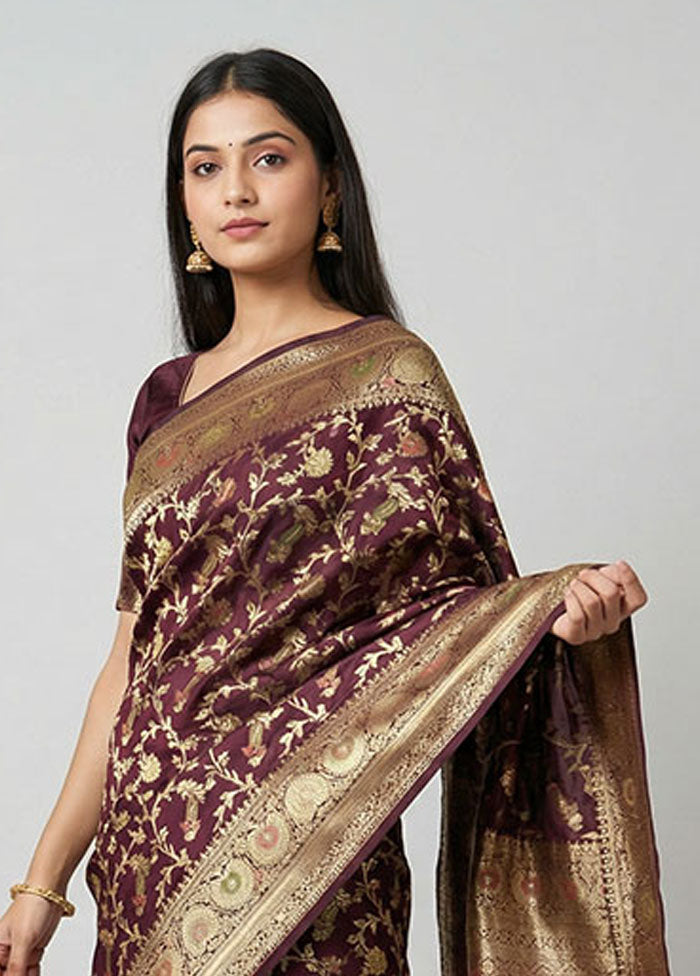Purple Dupion Silk Saree With Blouse Piece