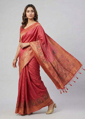 Pink Dupion Silk Saree With Blouse Piece