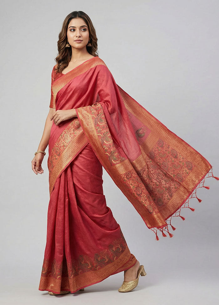 Pink Dupion Silk Saree With Blouse Piece