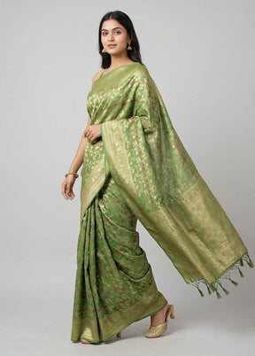Green Dupion Silk Saree With Blouse Piece