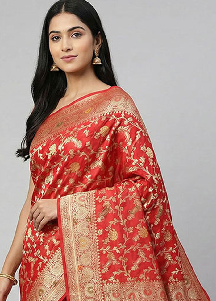 Pink Dupion Silk Saree With Blouse Piece