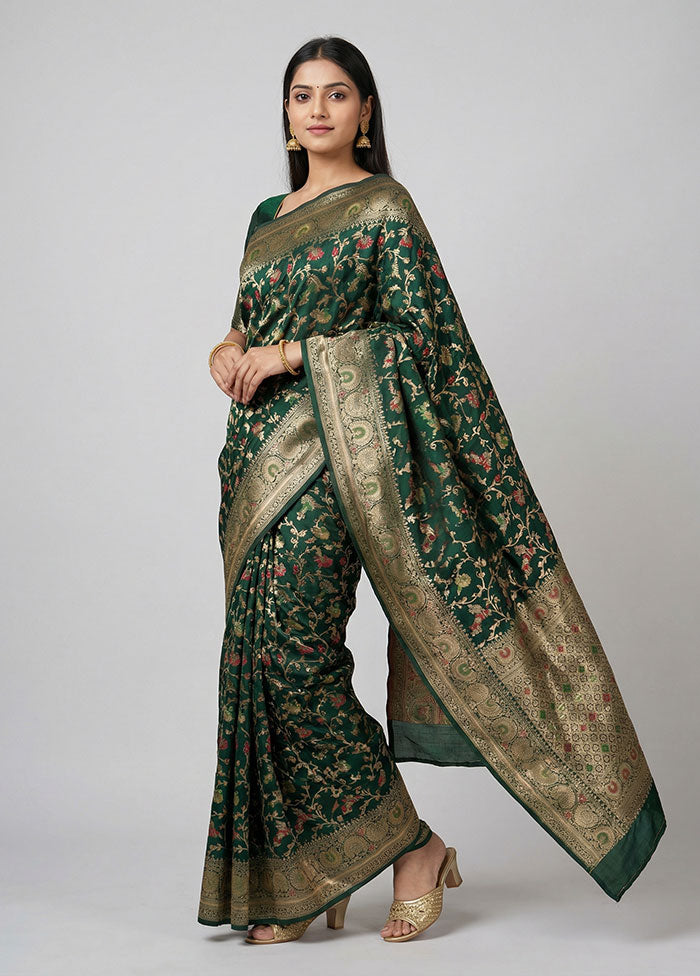 Green Dupion Silk Saree With Blouse Piece
