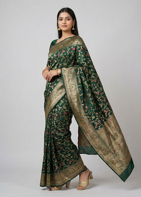 Green Dupion Silk Saree With Blouse Piece