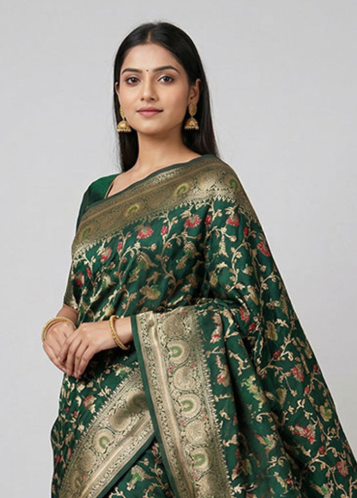 Green Dupion Silk Saree With Blouse Piece