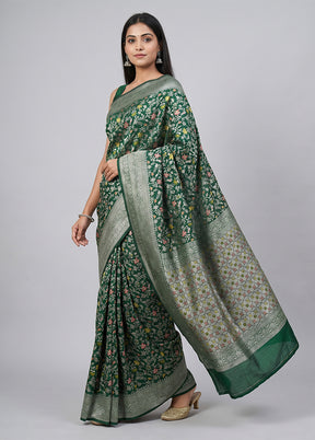 Green Dupion Silk Saree With Blouse Piece