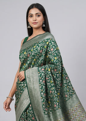 Green Dupion Silk Saree With Blouse Piece