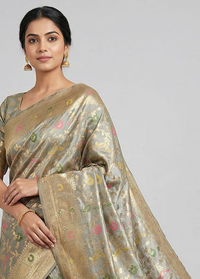 Grey Dupion Silk Saree With Blouse Piece