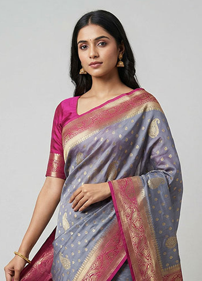 Blue Dupion Silk Saree With Blouse Piece