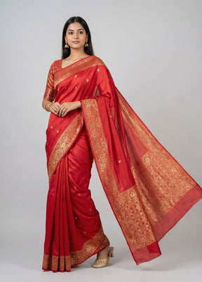 Pink Dupion Silk Saree With Blouse Piece