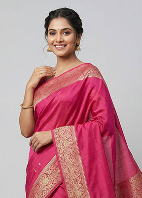 Pink Dupion Silk Saree With Blouse Piece