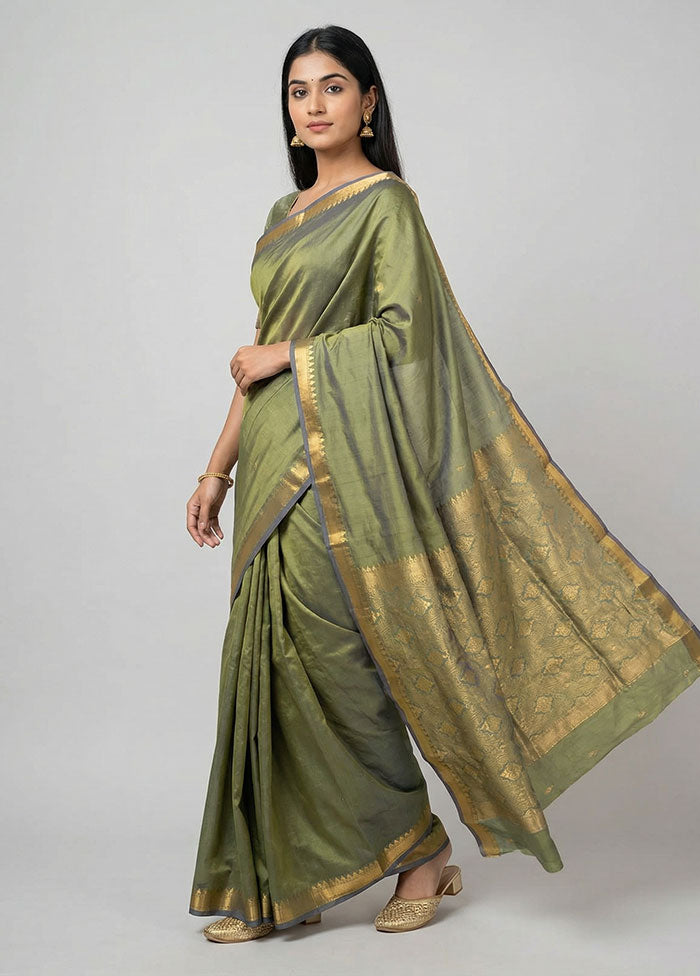 Green Kanjivaram Silk Saree With Blouse Piece