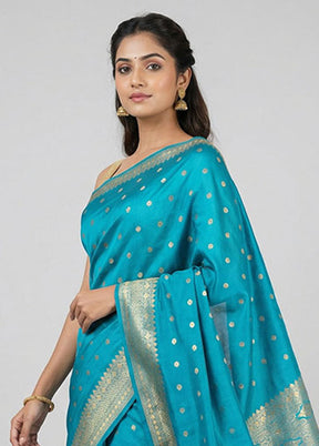 Blue Kanjivaram Silk Saree With Blouse Piece