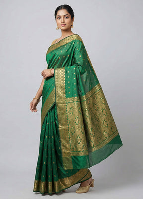 Green Kanjivaram Silk Saree With Blouse Piece