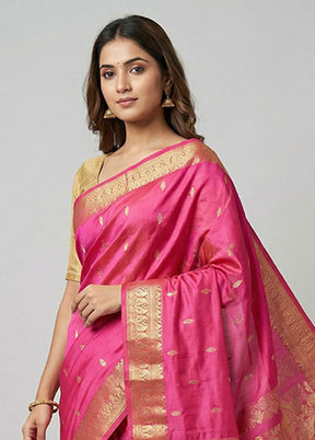 Pink Handloom Kanjivaram Pure Silk Saree With Blouse Piece