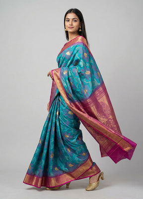 Multicolor Dupion Silk Saree With Blouse Piece