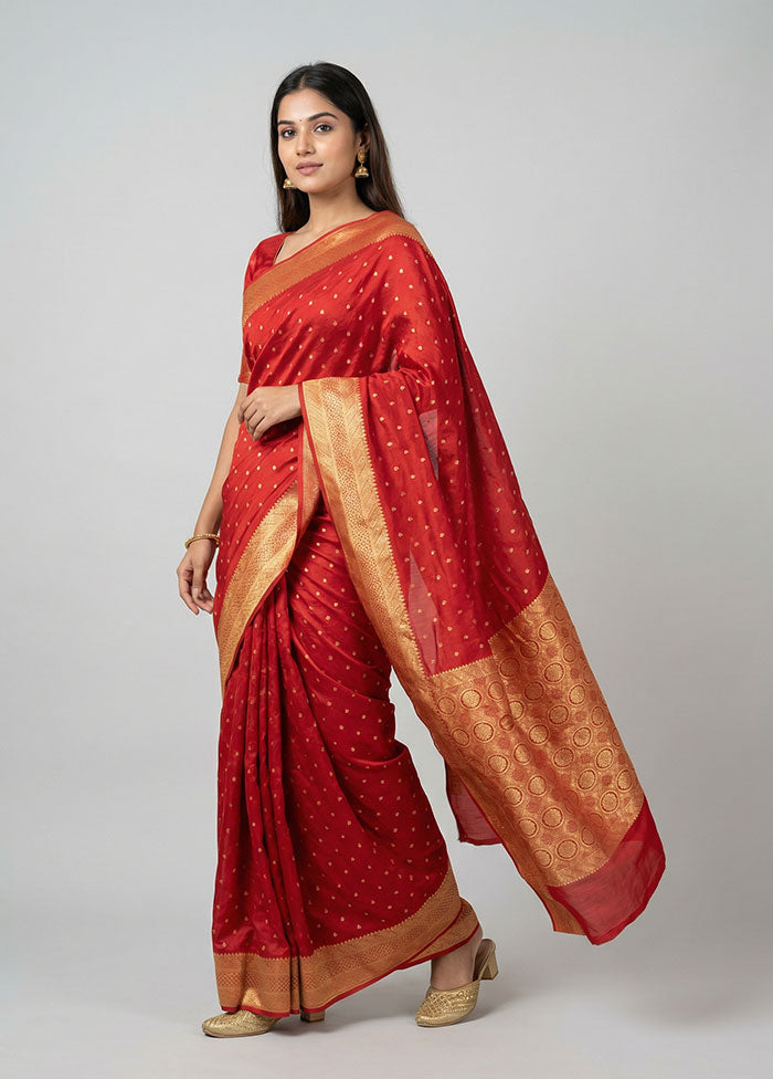 Red Handloom Kanjivaram Pure Silk Saree With Blouse Piece