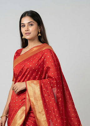 Red Handloom Kanjivaram Pure Silk Saree With Blouse Piece