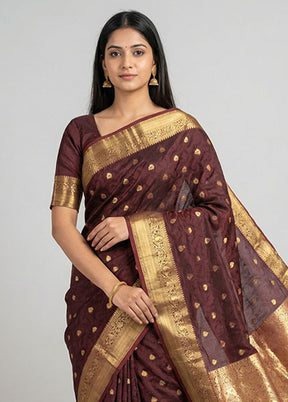 Brown Handloom Kanjivaram Pure Silk Saree With Blouse Piece