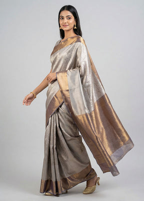 Grey Tissue Silk Saree With Blouse Piece