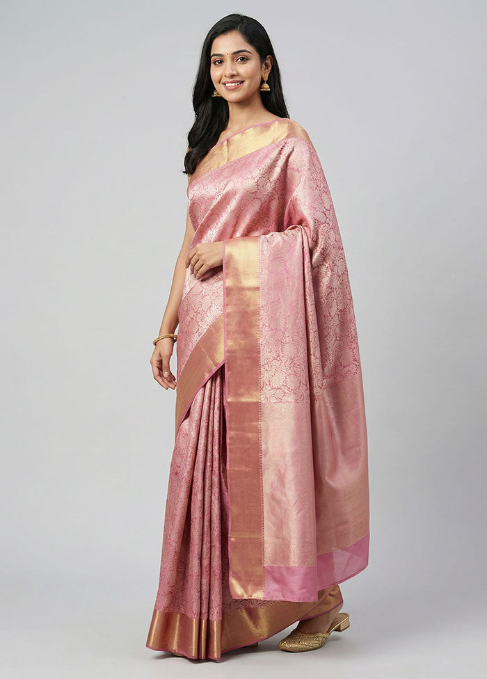 Pink Tissue Silk Saree With Blouse Piece