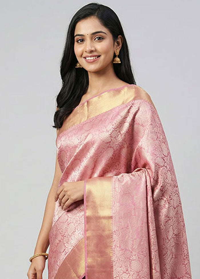Pink Tissue Silk Saree With Blouse Piece