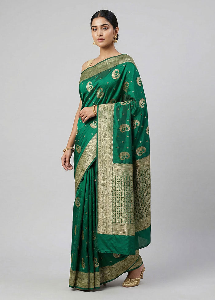 Green Dupion Silk Saree With Blouse Piece