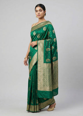 Green Dupion Silk Saree With Blouse Piece