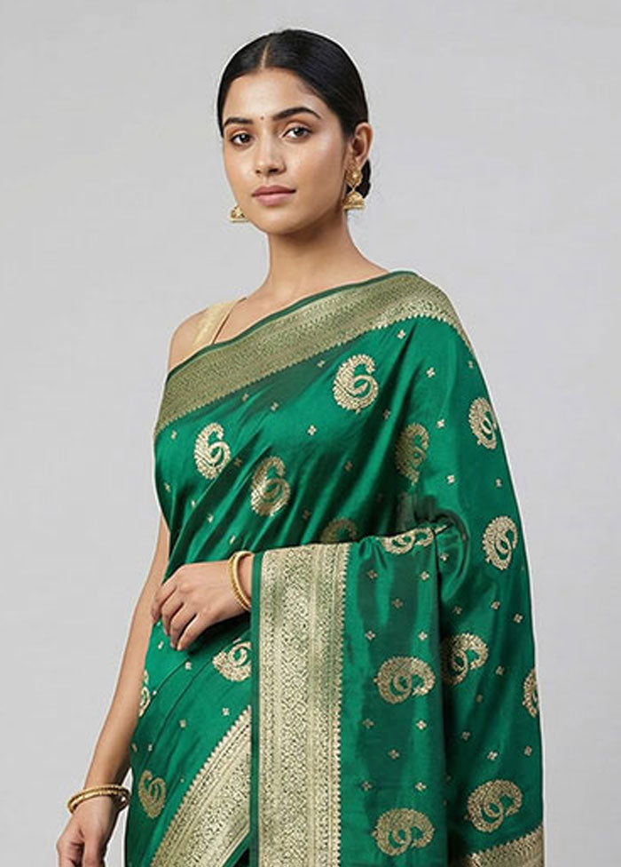 Green Dupion Silk Saree With Blouse Piece