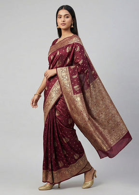 Maroon Dupion Silk Saree With Blouse Piece