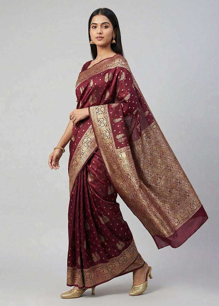 Maroon Dupion Silk Saree With Blouse Piece