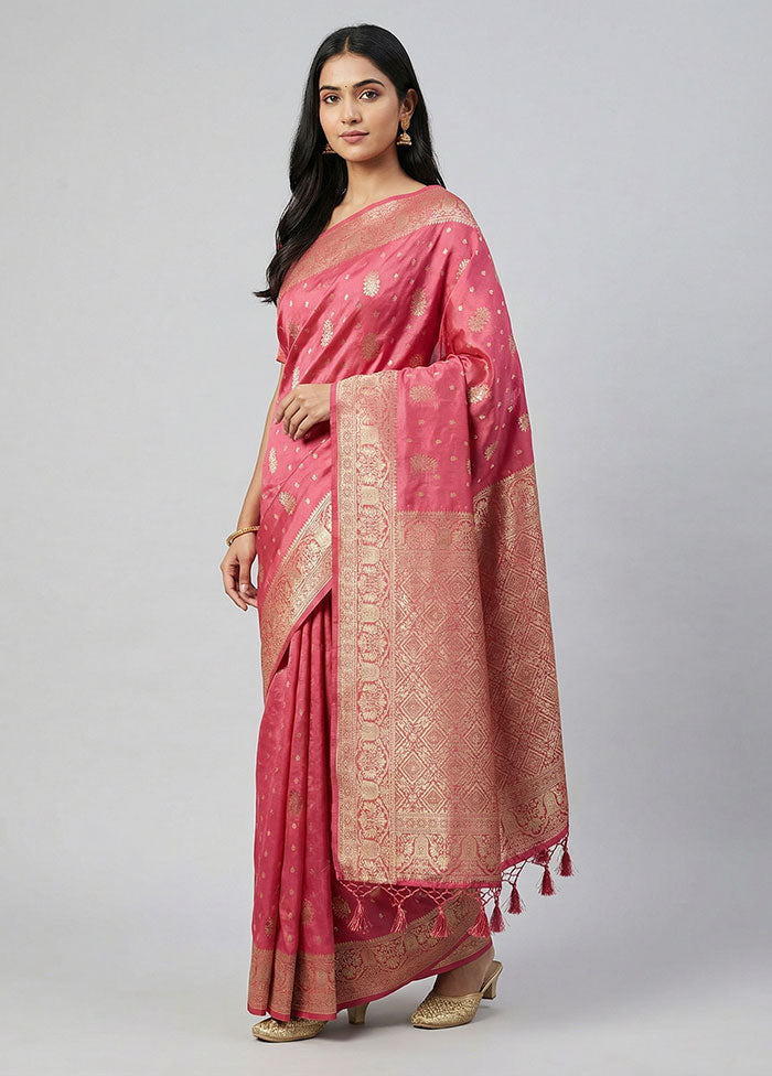 Pink Dupion Silk Saree With Blouse Piece