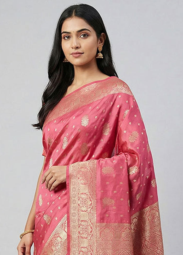 Pink Dupion Silk Saree With Blouse Piece