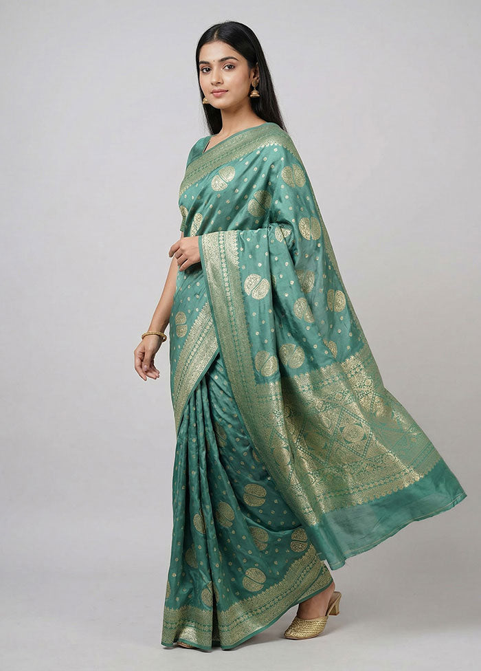 Green Dupion Silk Saree With Blouse Piece