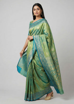 Green Dupion Silk Saree With Blouse Piece