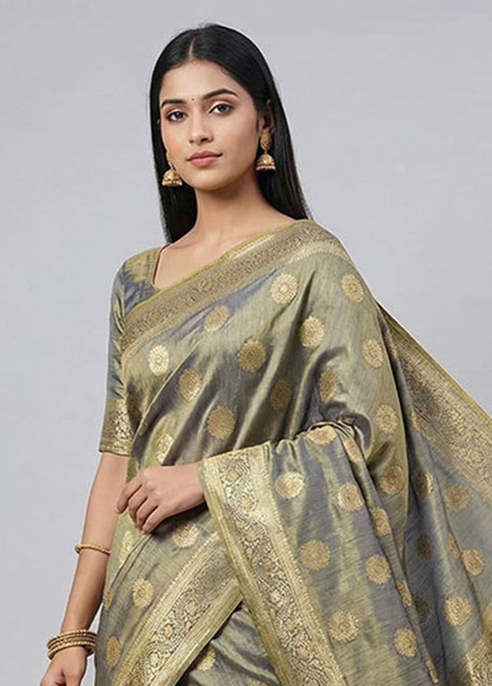 Green Dupion Silk Saree With Blouse Piece