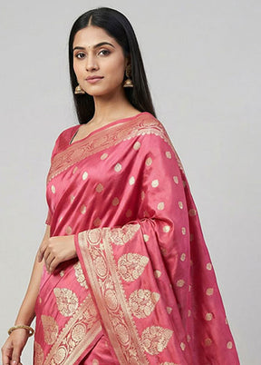 Pink Dupion Silk Saree With Blouse Piece