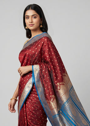 Maroon Banarasi Silk Saree With Blouse Piece