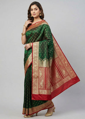 Green Banarasi Silk Saree With Blouse Piece