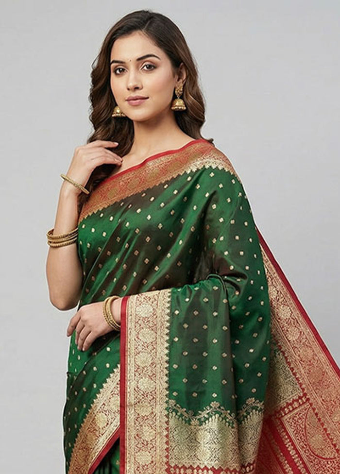 Green Banarasi Silk Saree With Blouse Piece