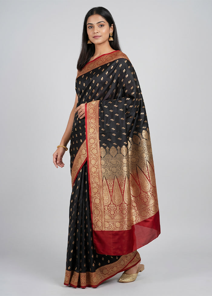 Black Banarasi Silk Saree With Blouse Piece