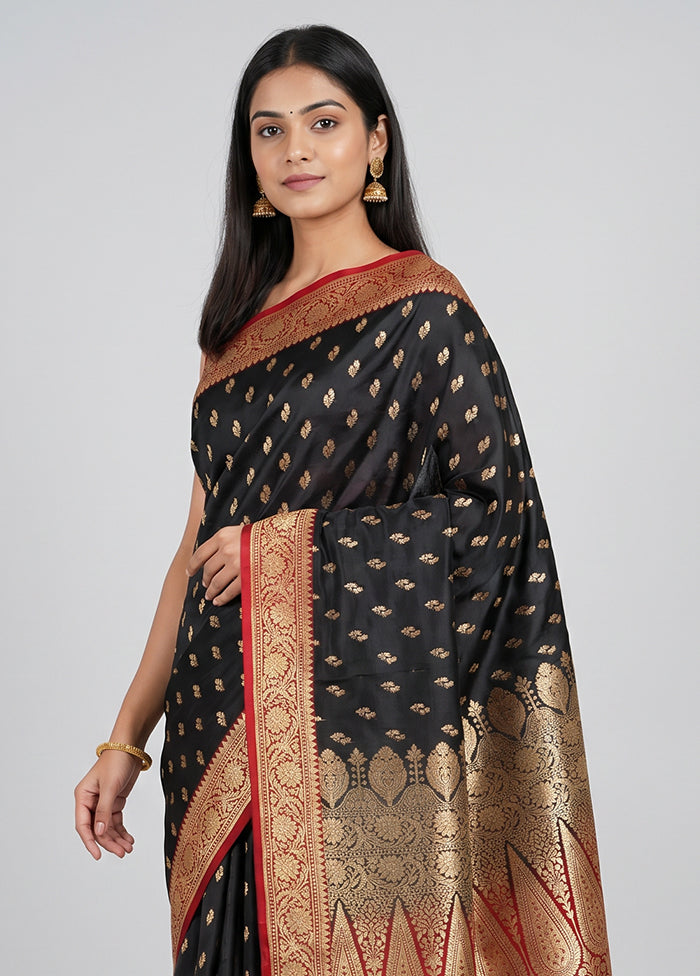 Black Banarasi Silk Saree With Blouse Piece