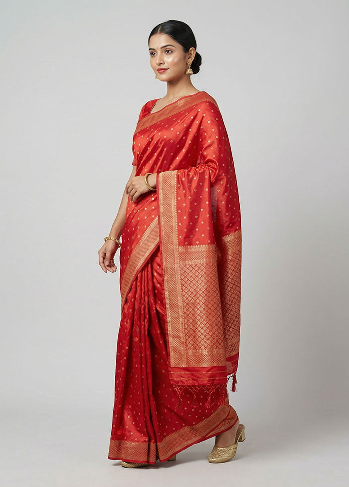 Red Dupion Silk Saree With Blouse Piece