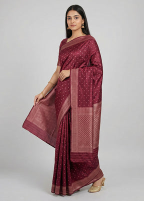 Maroon Dupion Silk Saree With Blouse Piece