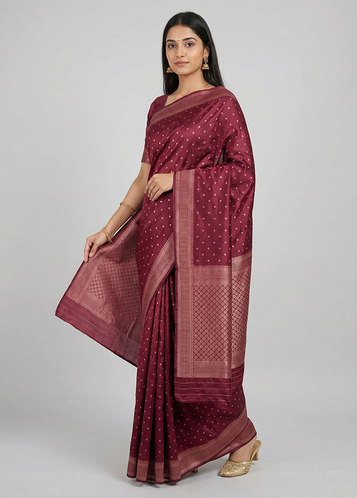 Maroon Dupion Silk Saree With Blouse Piece